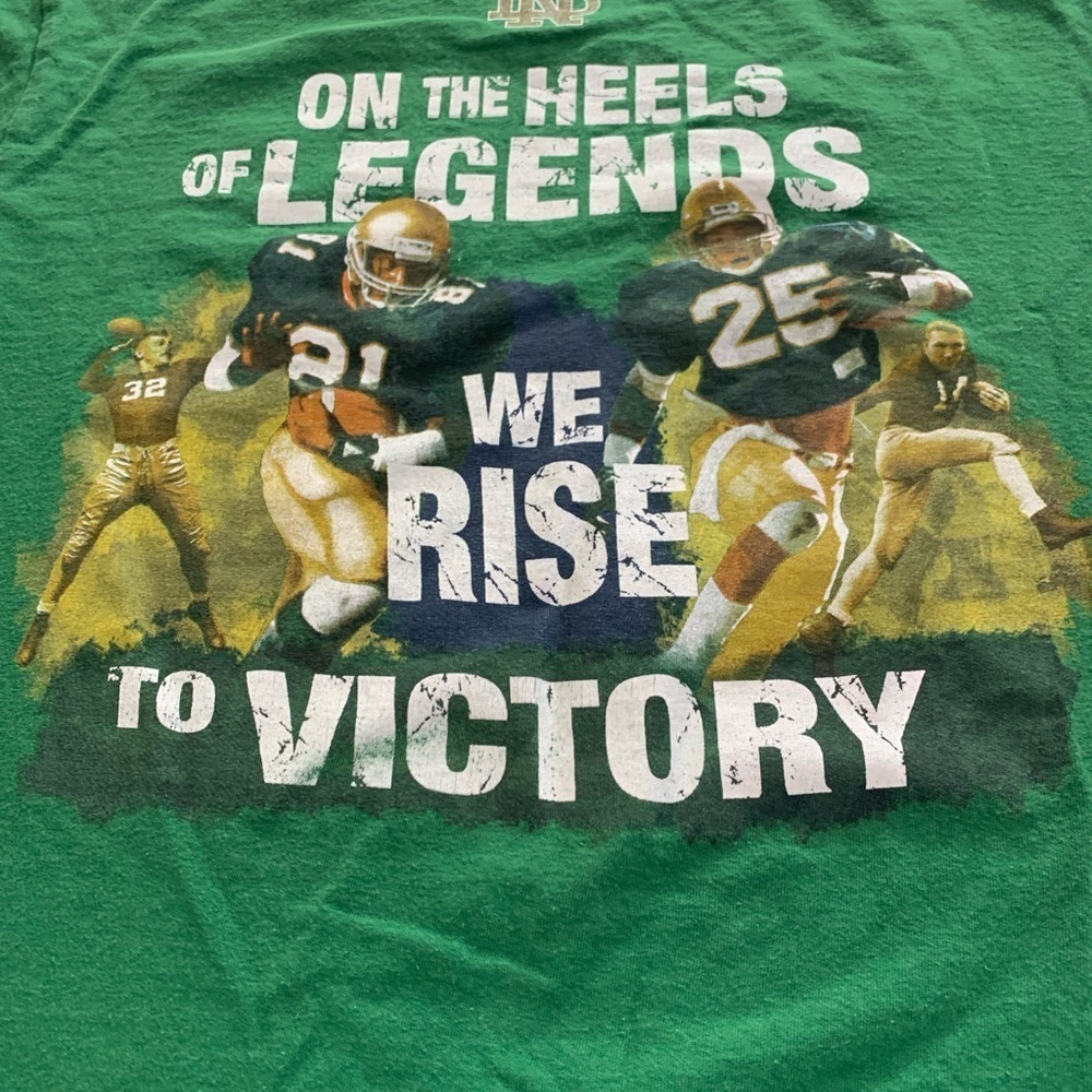 Notre Dame Football Green 'We Rise to Victory' Football T-Shirt Unisex - Picture 5 of 9